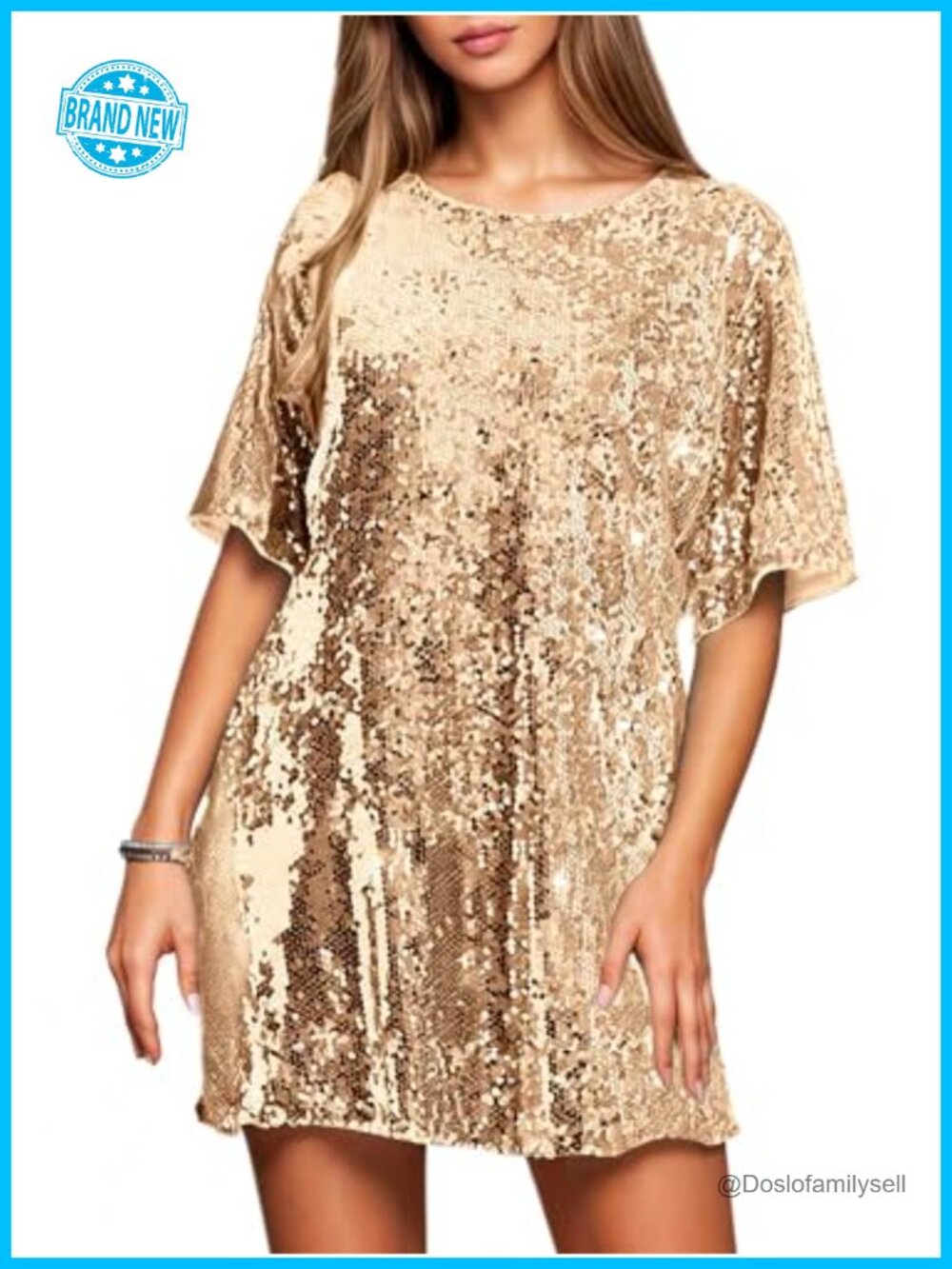 Sequin Crew Neck Tied Back Mini Shift Dress Sparkly Party Club
